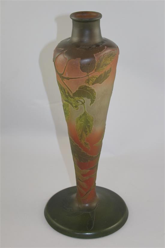 A Gallé cameo glass lamp base, c.1910, 37.5cm